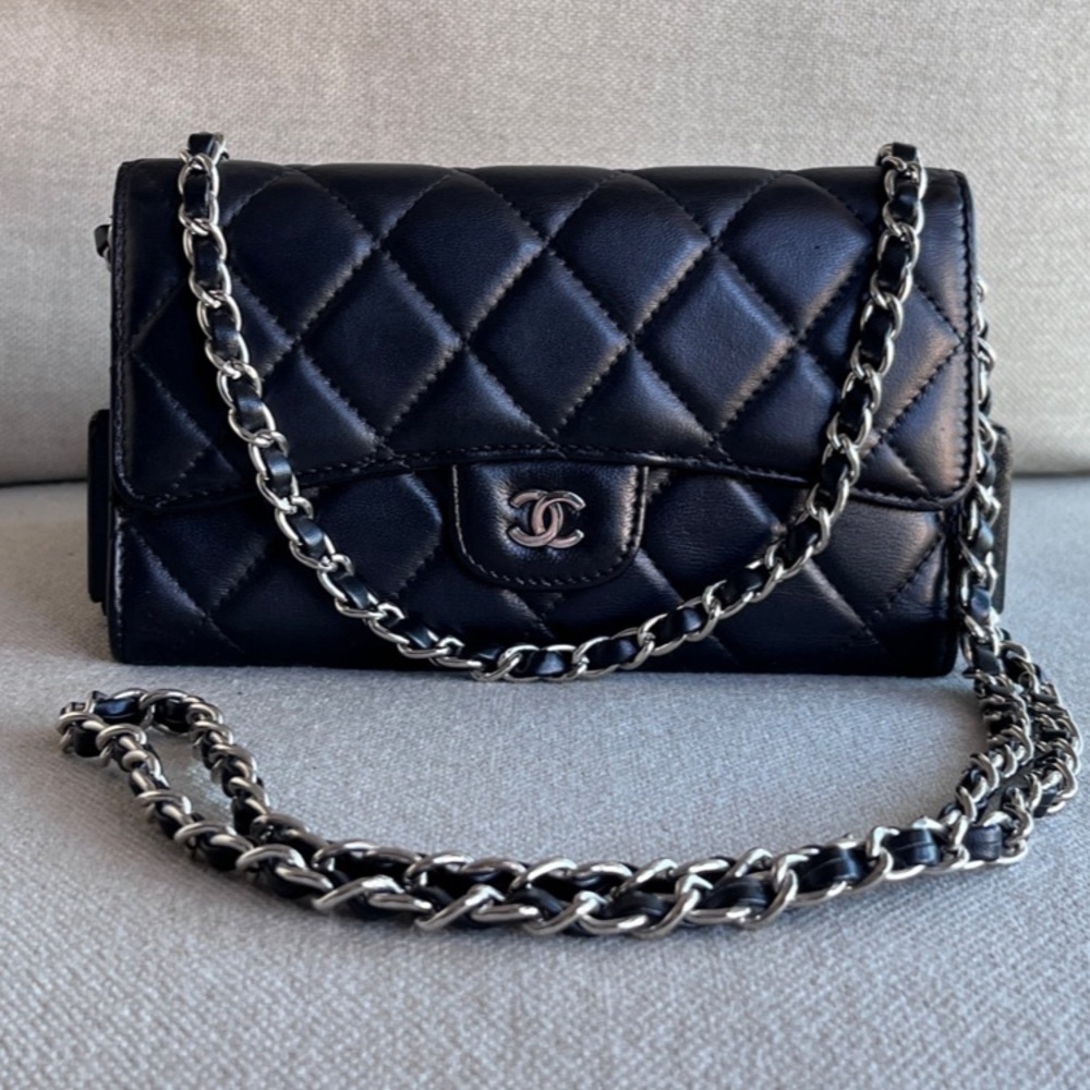 Authentic Chanel Long Wallet- Classic Flap bag with chain